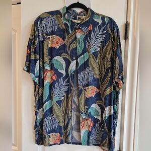 Men's Tropical Leaf and Fish Print Shirt